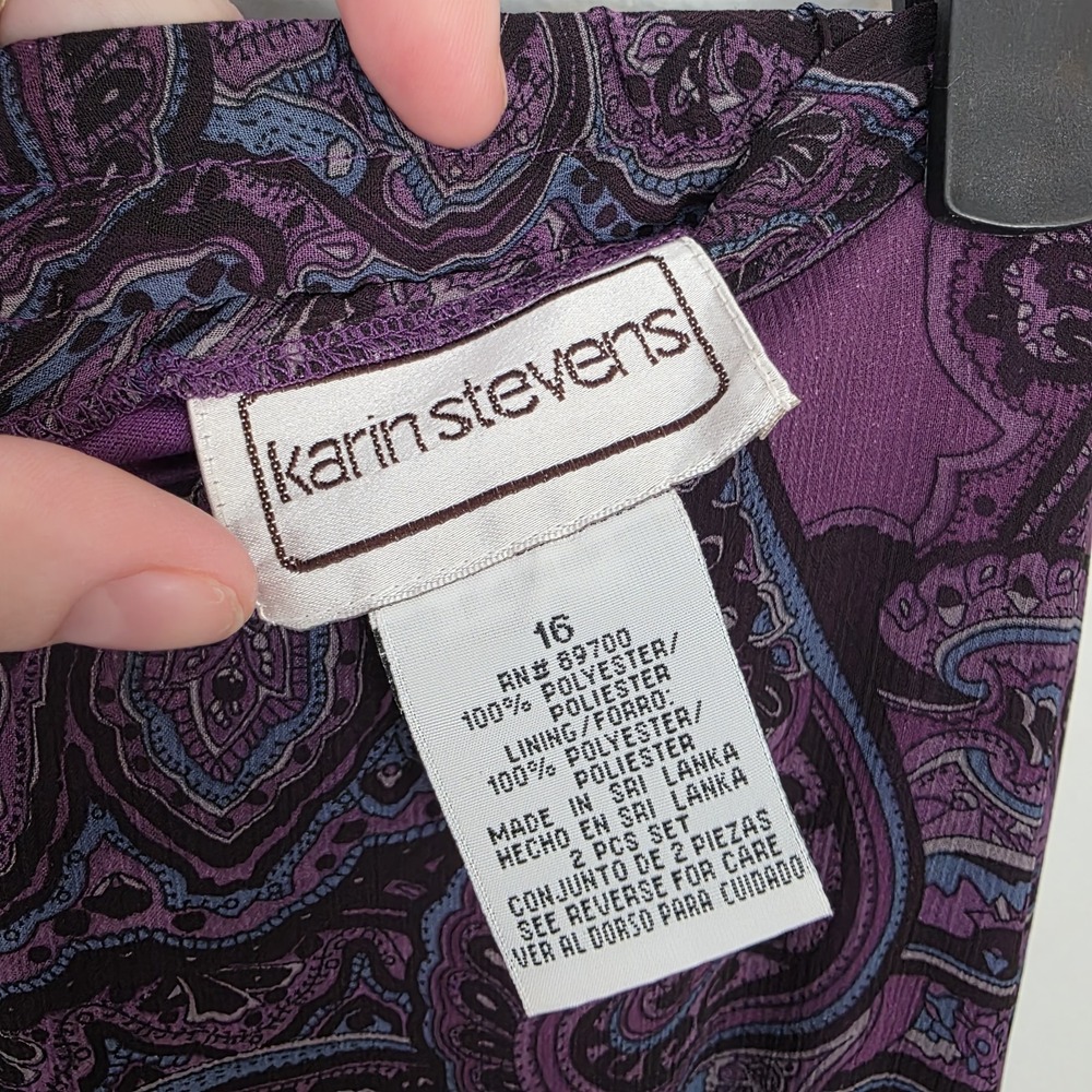 Purple Black Patterned Whimsygoth Fairy‎ Y2K Chiffon Slip Maxi Skirt Size Large - Picture 3 of 7